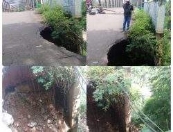 Tak Kunjung Di Tangani, Lubang Longsor Di Jembatan Cipamingkis Melebar