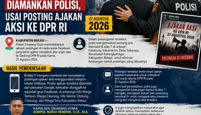 Seorang Pria di Cikarang Diamankan Polisi, Usai Posting Ajakan Aksi ke DPR RI 27 Agustus